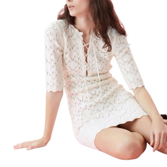 Rebecca Taylor La Vie Diamond Crochet Off White Ivory Dress Mini Size XS Casual - Picture 1 of 7